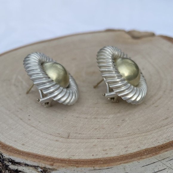 David Yurman 22mm Large Cookie Stud Earrings Sterling 14k Gold Cable Round Post - Picture 2 of 15